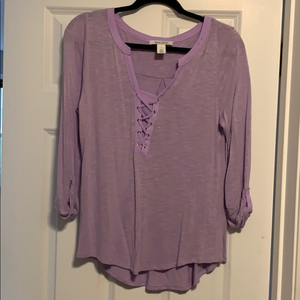 WHBM Purple Top 3/4 sleeves cute Tie details